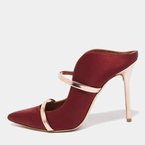 Malone Souliers Burgundy Satin Maureen Pointed Toe Mules Size 37.5