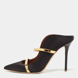 Pre Owned Malone Souliers Black Satin  Maureen Mules Size 39