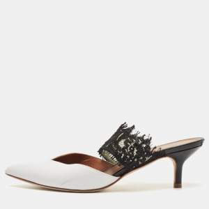 Pre Owned Malone Souliers White/Black Lace and Leather Maisie Mules Size 36