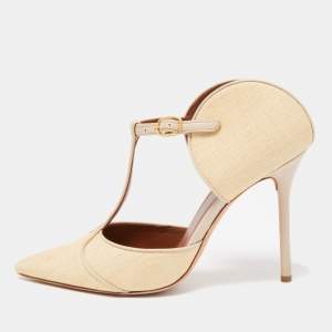 Pre Owned Malone Souliers Beige Raffia Imogen Mules Size 38