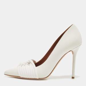 Pre Owned Malone Souliers White Leather Knotted Rope Pumps Size 38