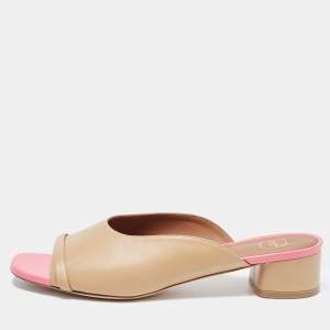 Pre Owned Malone Souliers Beige/Pink Leather Sena Slide Sandals Size 39.5