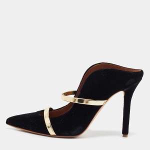 Pre Owned Malone Souliers Black Velvet Maureen Pointed Toe Slide Mules Size 36.5 