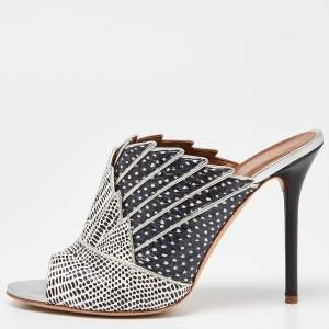 Pre Owned malone Black/White Leather Mules Size 38.5