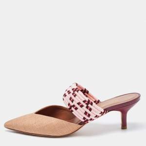 Malone Souliers Brown/Pink Raffia and Fabric Maisie Mules Size 36