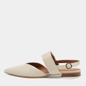 Pre Owned Malone Souliers Cream Leather Maisie Slingback Flats Size 36.5  