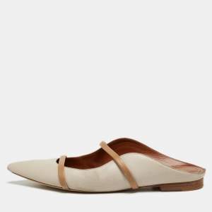 Pre Owned Malone Souliers Cream/Beige Leather Maureen Flats Size 38.5