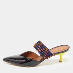Pre Owned Malone Souliers Black/Purple Patent Leather and Chord Maisie Kitten-Heel Sandals Size 41