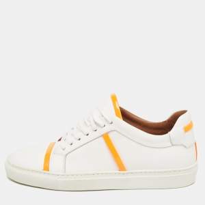 Malone Souliers White/Neon Orange Leather and Patent Deon Sneakers Size 37