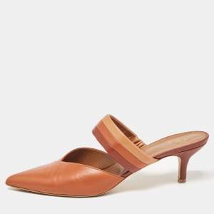 Pre Owned Malone Souliers Brown Leather Maisie Pointed Toe Slide Sandals Size 41