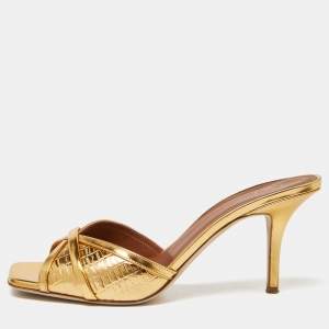 Pre Owned Malone Souliers Gold Leather Perla Slide Sandals Size 41