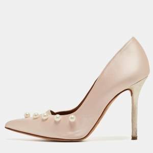 Malone Souliers Pink Satin Pearl Embellished Zia Pumps Size 37.5