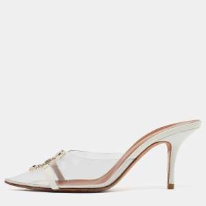 Pre Owned Malone Souliers Transparent/White PVC and Patent Missy Mules Size 40