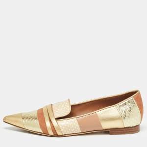 Malone Souliers Brown/Gold Leather and Embossed Python Ballet Flats Size 37