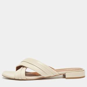 Malone Souliers Beige Leather Gavi Flat Slides Size 38