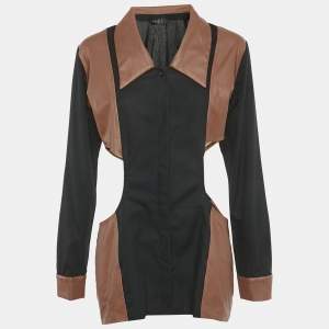 Pre Owned Mamzi Black /Brown Cotton & Leather Cut Out Shirt L