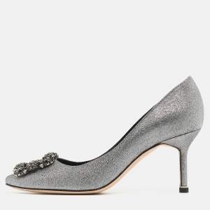 Manolo Blahnik Silver Lurex Fabric Hangisi Pumps Size 36