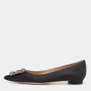 Manolo Blahnik Black Satin Hangisi Ballet Flats Size 38