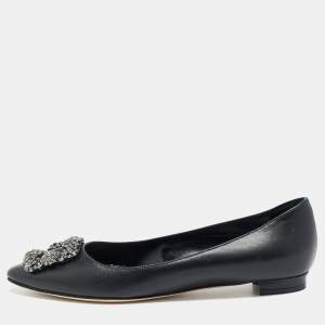 مملوكة مسبقًا Manolo Blahnik Hangisi Size 37.5 Black Leather Ballet Flats