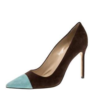 Pre Owned Manolo Blahnik Two Tone Suede Bipunta Pointed Toe Pumps Size 40.5