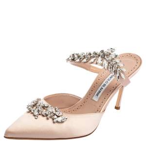 Pre Owned Manolo Blahnik Salmon Pink Satin Lurum Sandals Size 39