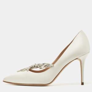 Pre Owned Manolo Blahnik White Satin Nadira Pumps Size 37