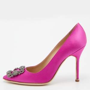 Manolo Blahnik Fuchsia Satin Hangisi Pumps Size 38