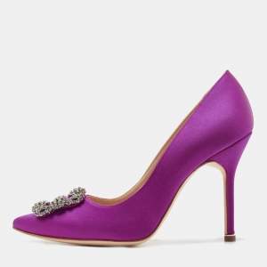 Manolo Blahnik Fuchsia Satin Hangisi Pumps Size 38.5