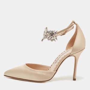 Pre Owned Manolo Blahnik Beige Satin Sicariata Pumps Size 36