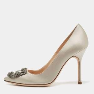 Manolo Blahnik Grey Satin Hangisi Pumps Size 36.5