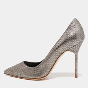 Pre Owned Manolo Blahnik Metallic Python Leather BB Pointed Toe Pumps Size 36