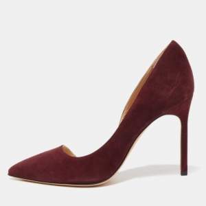 Pre Owned Manolo Blahnik Burgundy Suede Stresty Pumps Size 36