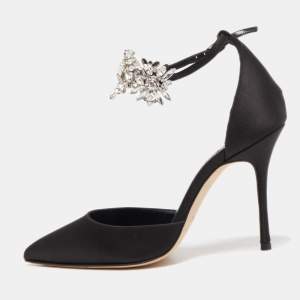 Pre Owned Manolo Blahnik Black Satin Sicariata Pumps Size 36