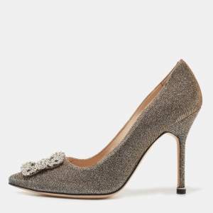 Manolo Blahnik Metallic Lurex Fabric Hangisi Pumps Size 36.5
