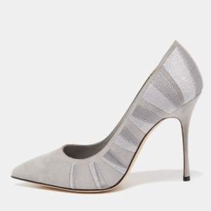 Pre Owned Manolo Blahnik Grey Suede Embroidered BB Pumps Size 36.5