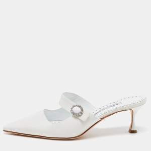 Manolo Blahnik White Fabric Pointed Toe Mules Size 41