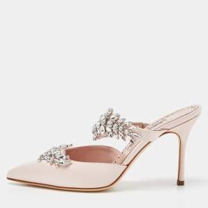 Pre Owned Manolo Blahnik Salmon Pink Satin Lurum Sandals Size 38
