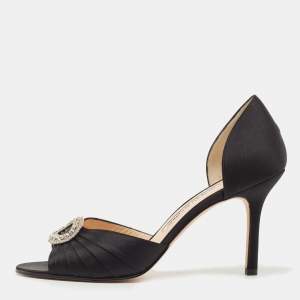 Pre Owned Manolo Blahnik Black Pleated Satin Sedaraby D'orsay Pumps Size 39