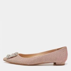 Manolo Blahnik Gold Glitter Hangisi Ballet Flats Size 39