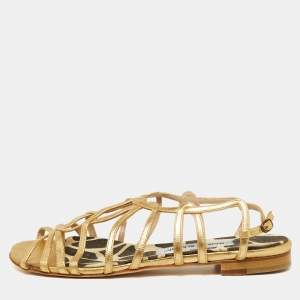 Manolo Blahnik Gold Leather Strappy Flat Sandals Size 38.5