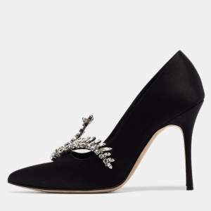 Pre Owned Manolo Blahnik Black Satin Shufti Pumps Size 37