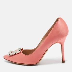 Pre Owned Manolo Blahnik Pink Satin Hangisi Pumps Size 39