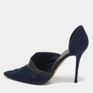 Manolo Blahnik Navy Blue/Black Suede and Leather D'orsay Pumps Size 36