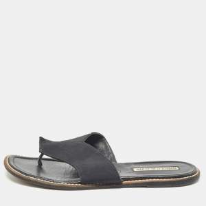 Manolo Blahnik Black Canvas Thong Flat Slides Size 37.5
