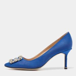 Manolo Blahnik Blue Fabric Hangisi Pumps Size 39.5