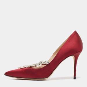 Manolo Blahnik Burgundy Satin Nadira Pumps Size 38