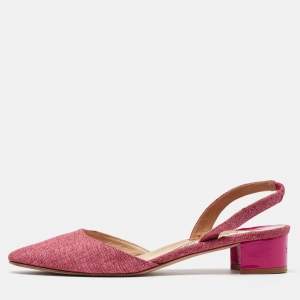 Manolo Blahnik Pink Canvas Aspro Slingback Pumps Size 39