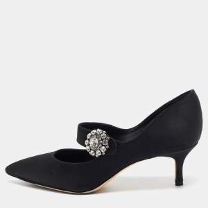 Manolo Blahnik Black Satin Verna Pumps Size 36.5