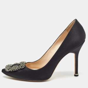 Manolo Blahnik Black Satin Hangisi Pumps Size 36