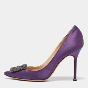 Pre Owned Manolo Blahnik Purple Satin Hangisi Pumps Size 40